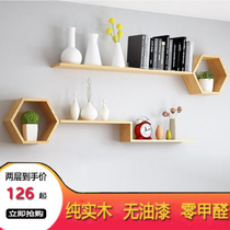 Solid wood wall shelf Wall hanging living room decoration creative TV background wall shelf Wall book shelf partition rack