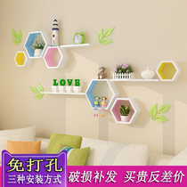 Punch-free wall shelf Wall-mounted living room bedroom decoration creative TV background wall shelf simple partition