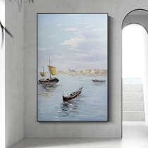 Pure hand-painted oil painting hipster porch aisle painting Nordic abstract sailing boat decoration painting office mural painting