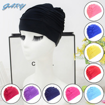 Korean hot selling fashion pleated cloth solid color color swimming cap large plus size long hair comfortable