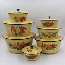 Old-fashioned enamel basin with lid Soup pot Enamel dumpling filling basin Seasoning bowl Boiling medicine bowl Hand washing bowl Lard basin bowl