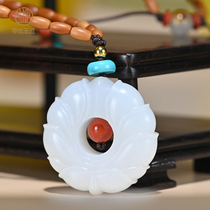 Seeking Yudao Xinjiang Hotan White Jade Seed Nine Lotus Pendant Male and Female Pendant Natural Sutton White Jade
