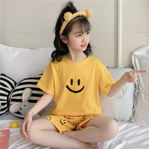 Girls pajamas summer cotton thin short sleeves princess style children girls cotton cotton medium large children air conditioning clothes summer