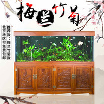 Solid Wood fish tank large living room super white glass Chinese aquarium home high-end water-free ecological bottom filter Dragon Gold