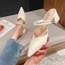 507-3 Korean version 2021 spring and summer new style pointed toe thick heel high heel sandals womens dual-use slippers womens single custom