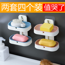 Double-layer punch-free toilet drain creative suction cup Wall-mounted soap rack Bathroom shelf Soap rack Soap box