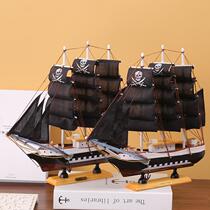 Pirate Ship Model Pure Handmade Wooden Sailing Craft Bionic Color Painting Pendulum for Mediterranean Style Home Residence Decoration