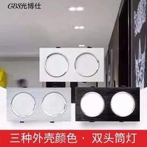 led embedded double-head downlight ceiling grille light double-barrel rectangular ceiling light bucket spotlight double hole 10*20
