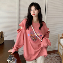 Pregnant womens autumn coat loose letter embroidery T-shirt autumn pullover long sleeve sweater spring and autumn pregnant womens new