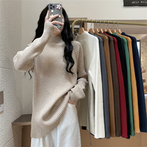 Pregnant women's sweater women's autumn and winter sweater semi-high collar padded bottoming shirt with medium and long coat winter new