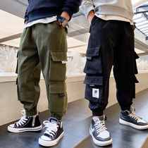 Boys pants spring and autumn season big children autumn clothes 2021 new casual Childrens tooling tide handsome fashionable trousers