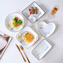Simple Net red Nordic household ceramic tableware set love rice bowl plate spoon dish dish dish deep plate porcelain creative