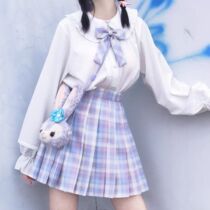 Bellansenma jk uniform skirt genuine full set summer JK grid skirt JK skirt JK short-sleeved primary school girls