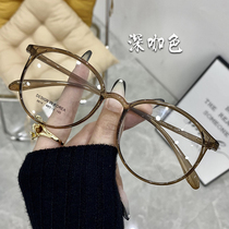 Transparent tea TR ultra-light myopia glasses women can be equipped with a degree retro round face literary Korean version of the tide makeup eye frame