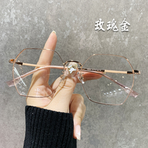 Polygon metal myopia frame women can be equipped with lenses with large round face Korean version of tide plain male eye frame