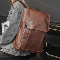  Tide brand new Korean version of the trend backpack outdoor leather shoulder bag student school bag casual British retro mens bag