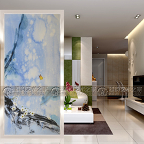 Art glass screen shoe cabinet partition aisle porch TV background wall sliding door tempered craft abstract Mountain Flower