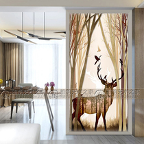 New art glass living room moving door entrance entrance background wall screen partition retro pastoral forest Elk