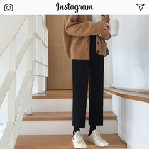 Suit pants womens straight tube loose spring and autumn wide leg pants high waist black thin hanging feeling small man casual pipe pants