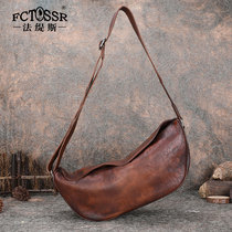 New retro genuine leather single shoulder slanted satchel casual headlining Bull Leather Handmade Soft Leather 100 hitched mens chest front pack trendy