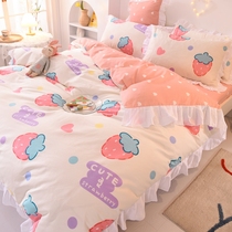 ins bed four-piece set 100 cotton cotton Naked Nude sleeping spring and autumn princess style sheets childrens quilt cover three-piece bed hat