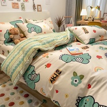 Cute cotton bedding four-piece set cotton fitted sheet Childrens cartoon sheets peoples quilt cover three-piece set spring and summer