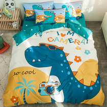  Cute cotton cartoon bedding four-piece bed sheet Cotton boys and childrens dormitory bed sheet duvet cover three-piece set