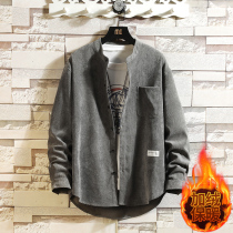 Winter warm corduroy shirt men long sleeve spring autumn coat plus velvet shirt mens coat trend plus size