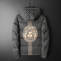 European station light luxury high-end European winter hooded down jacket mens Tide brand Medusa casual large size thick coat