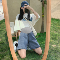 Pregnant womens shorts summer wear summer and spring thin loose five-point large wide-legged bottom denim shorts childrens summer