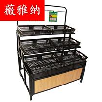  Three-layer steel shelf trapezoidal boutique vegetable supermarket fruit and vegetable display rack New boutique fresh fruit and vegetable rack