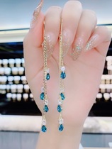 2021 New Tide blue monster water drop ear line anti-throwing light luxury advanced sense exaggerated face thin crystal ear jewelry