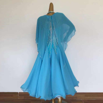 Modern dance competition dress waltz performance dress Waltz Stand shoulder waltz performance suit plus diamond one-piece dress with inner liner long skirt
