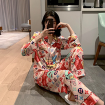 High-end 2021 new pajamas Womens Ice Silk Home clothing long sleeve summer thin ladies high-end set