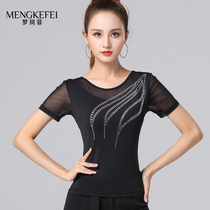 Latin dance top short sleeve new mesh hot diamond dance dress modern top adult ballroom dance practice clothing