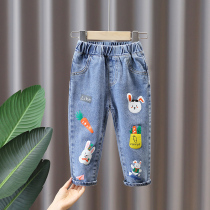 Girls jeans Spring and Autumn wear 2021 new childrens autumn trousers Korean printed cartoon baby pants