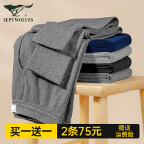 Seven Wolves Autumn Pants Mens Pure Cotton Tight Fit Bottom Warm Line Pants Teen Winter Slim Fit Pants Full Cotton Sweatpants