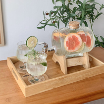 ins fruit tea barrel tray set net red juice cold drink barrel with faucet wooden frame household glass cold kettle