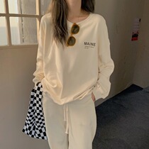Leisure sports set womens autumn 2021 New loose Joker long sleeve sweater T-shirt leg trousers two-piece set