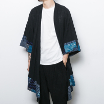Chinese style mens thin coat autumn national clothing retro long shirt Chinese Tang suit cotton linen Hanfu men ancient style cloak
