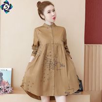 Chic design dress large size slimming womens autumn high waist cover meat fat man skirt print casual shirt skirt