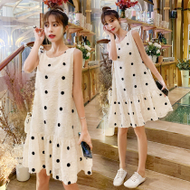 Summer new fashion tide mom vest wave dot maternity dress medium long large size loose women sleeveless sundress