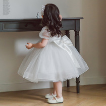 Girls white puffy princess dress flower girl high-end foreign dress girl birthday childrens catwalk costume