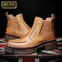 New genuine leather Chelsea boots High helping leather shoes Inron retro headlayer cow leather men Martin boots thick bottom spring