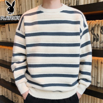 Playboy sweater men loose spring and autumn winter 2021 New Korean trend plus velvet padded mens sweater