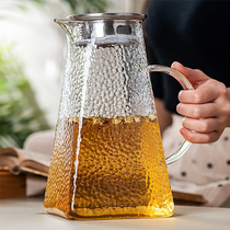 Four Square Hammer Ripple Cold Kettle Thickened High Boron Silicon Glass Cool Kettle Large Capacity Juice Jug Water Mug High Temperature Resistant