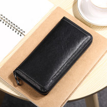 Mens length Genuine Leather Wallet Head Layer Bull Leather Zipper Ultra Slim Fashion Single Pull Japan Money Clips Business Youth Leather Wallet