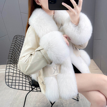 Haining fur coat fox fur sheep leather clothing 2021 autumn winter womens new plus cotton coat