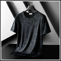 Ice silk T-shirt mens summer thin mesh hollow five-point sleeve top printed tide brand round neck clothes short-sleeved men