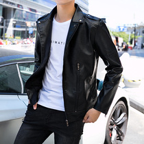 Mens leather 2021 new casual jacket Korean version of the trend slim handsome youth spring and autumn joker biker jacket